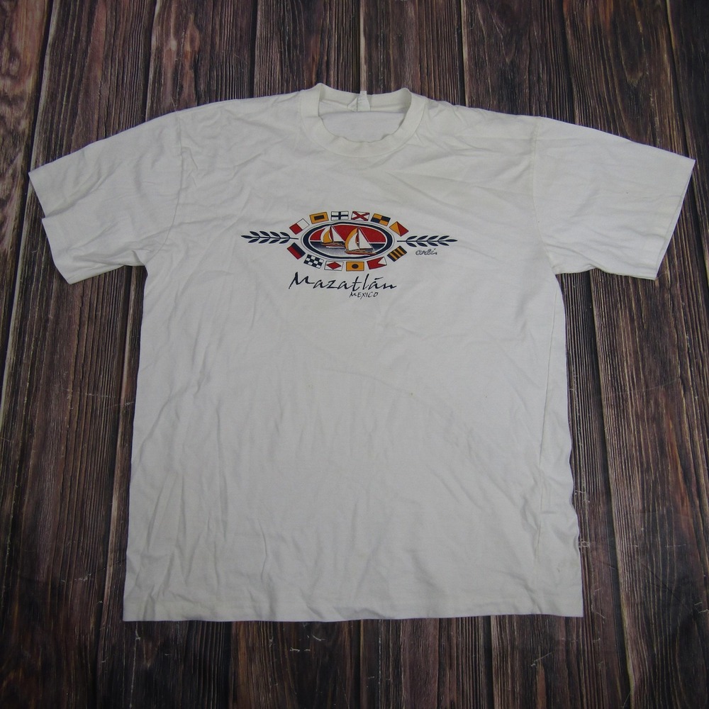 Avli T-Shirt Men XL White Mazatlan Mexico Nautical Sailboat Signal Flags Graphic